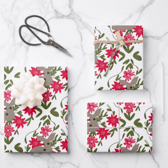 Feuille De Papier Cadeau Cerf de Noël à Woods (Recto)