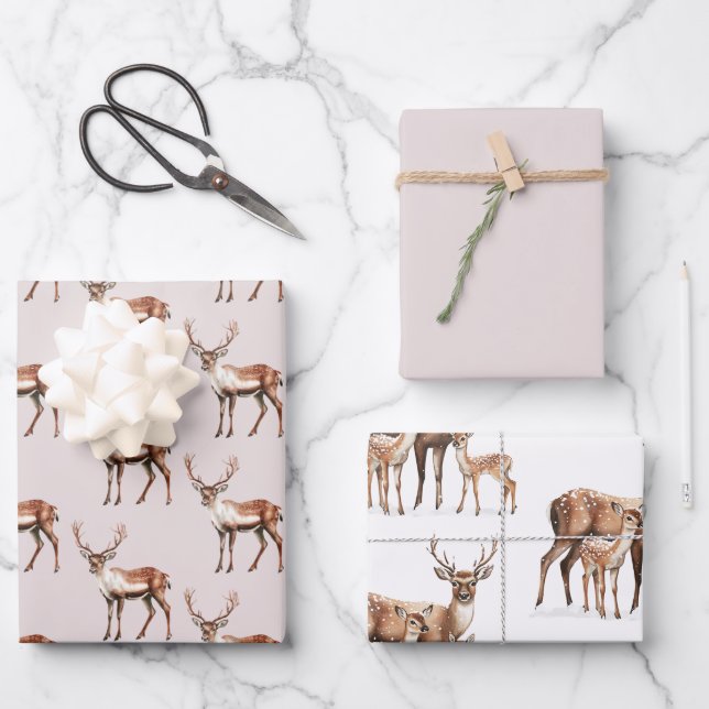 Feuille De Papier Cadeau Cerf Elk Noël (Recto)
