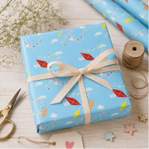 Feuille De Papier Cadeau Cerfs-volants dans le ciel Motif bleu pour enfants
