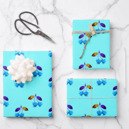 Feuille De Papier Cadeau Cerises bleues vives