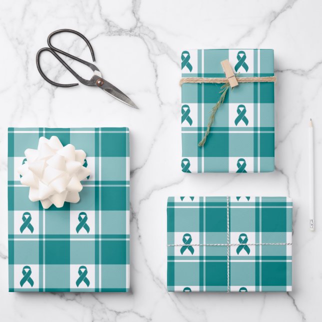 Feuille De Papier Cadeau Cervical Cancer Awareness Plaid Wrapping Paper  (Recto)