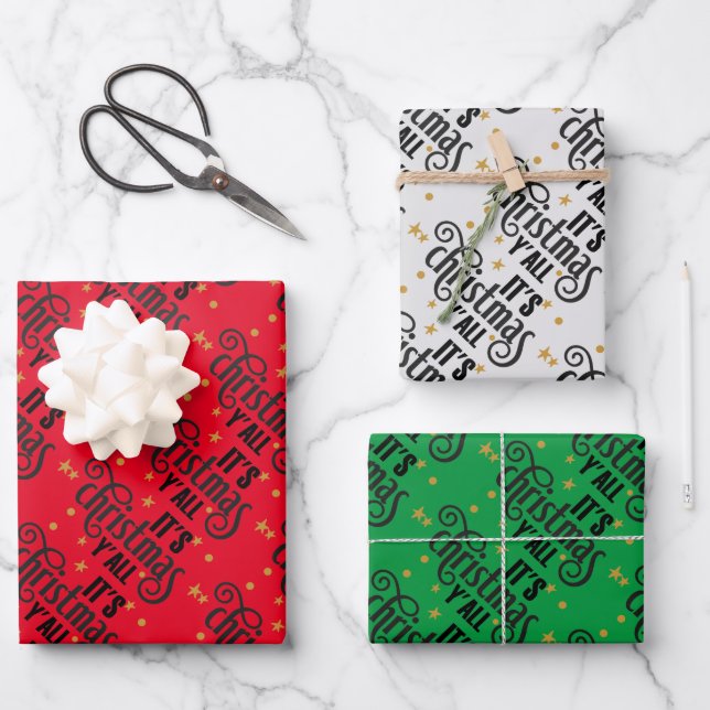 Feuille De Papier Cadeau C'est Noël Y'All Word Art (Recto)