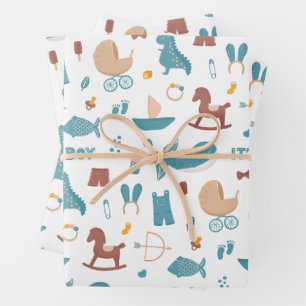 Feuille De Papier Cadeau C'est un garçon. Baby shower de jouet d'animaux ma