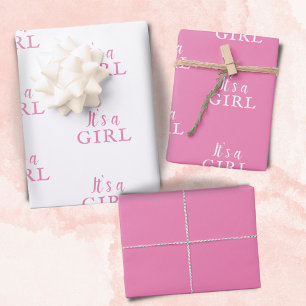 Feuille De Papier Cadeau C'est une fille Typographie rose Fille Baby Shower
