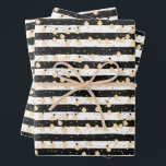 Feuille De Papier Cadeau Chaîne de lumières sur bandes blanches noires<br><div class="desc">Une série de lumières dorées sur un motif de lignes noires et blanches et de points d'or,  ces feuilles de papier d'emballage sont amusants pour votre anniversaire,  mariage,  anniversaire,  cadeau de douche nuptiale ou toute occasion. PLUS de designs dans notre magasin.</div>