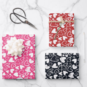 Feuille De Papier Cadeau Chalk Heart Doodle mignon Motif de la Saint-Valent