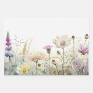 Feuille De Papier Cadeau Champ d'aquarelle des fleurs sauvages