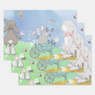 Feuille De Papier Cadeau Champ de lapins de printemps