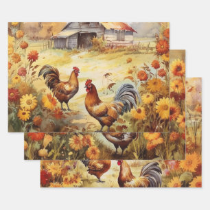 Feuille De Papier Cadeau Champ de poulet d'automne