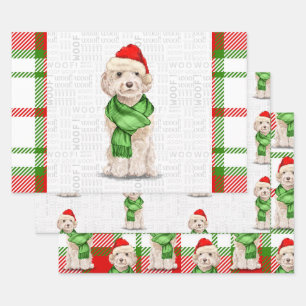 Feuille De Papier Cadeau Champagne Cockapoo Chien de Noël et Plaid