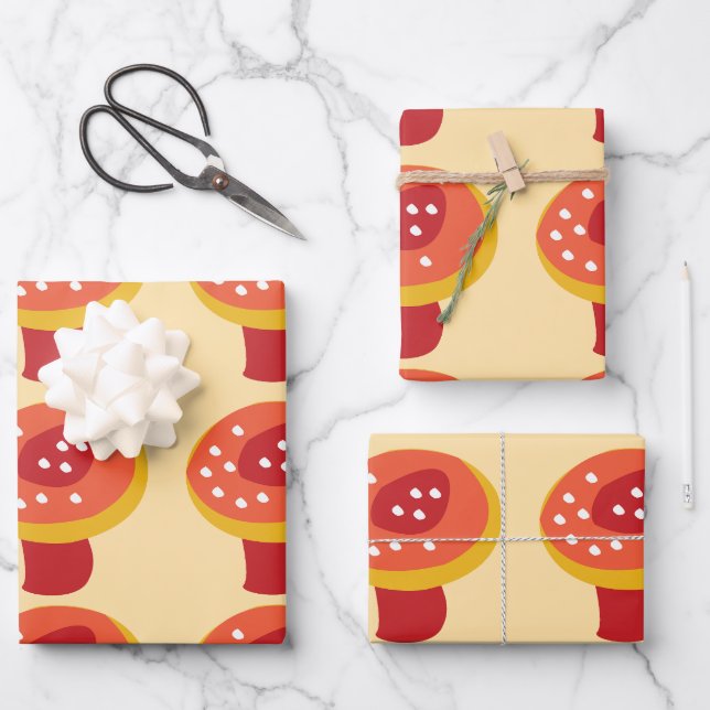 Feuille De Papier Cadeau Champignon Rouge Jaune  (Recto)