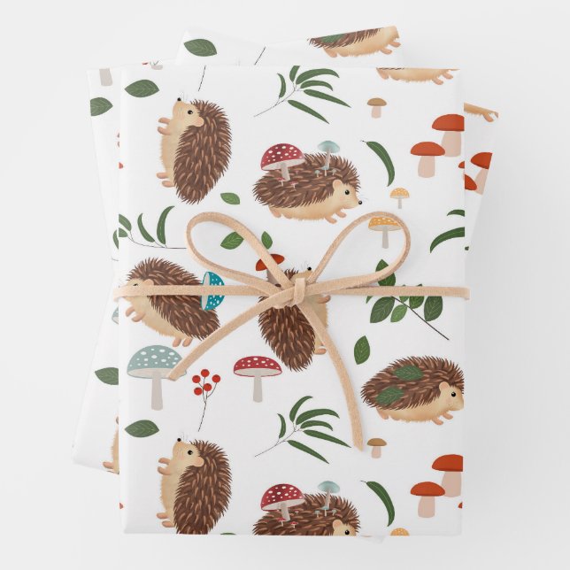 Feuille De Papier Cadeau Champignons de hérisson mignons Forêt de bois Anim (En situation)