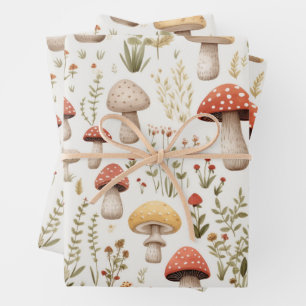 Feuille De Papier Cadeau Champignons et fleurs forestières
