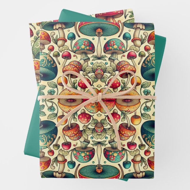 Feuille De Papier Cadeau Champignons Fantaisie (En situation)