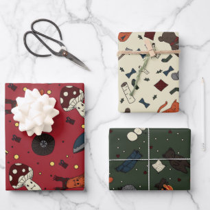 Feuille De Papier Cadeau Champignons mignons et ours, Hérisson, Souris hive