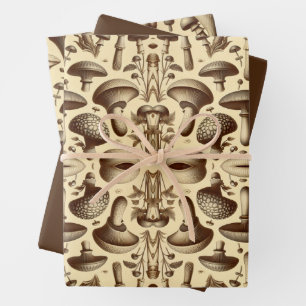 Feuille De Papier Cadeau Champignons monochromatiques