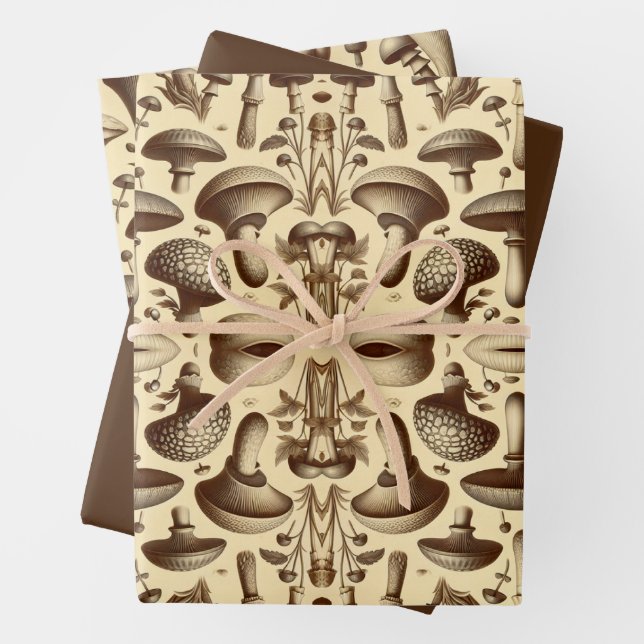 Feuille De Papier Cadeau Champignons monochromatiques (En situation)
