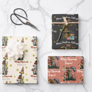 Feuille De Papier Cadeau Champignons roses mignons noires Noël Nom personna