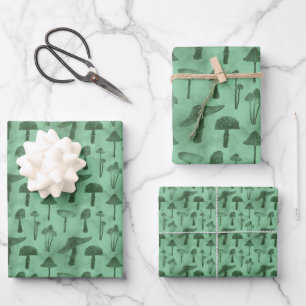 Feuille De Papier Cadeau Champignons verts Whimsical