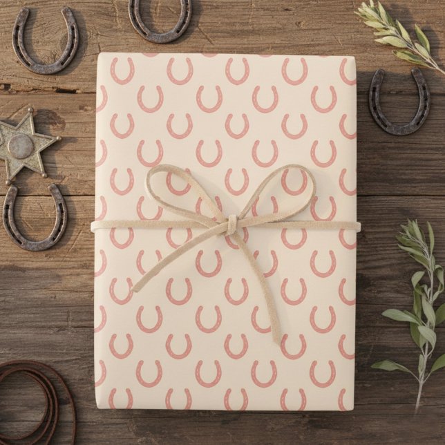 Feuille De Papier Cadeau Chandail rose pâle Pale Blush (Precious Pink Horseshoes Pale Blush Tan Cowgirl Wrapping Paper Sheets year of horse
)