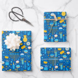 Feuille De Papier Cadeau Chanukah Célébrer Gelt Etoiles juives Snowflakes<br><div class="desc">Parfois, vous n'avez que quelques articles à emballer pour Chanukah, et vous ne voulez pas acheter un énorme rouleau de papier d'emballage Chanukah qui restera dans votre placard pendant des années. Cette sélection de trois feuilles d'emballage Chanukah est parfaite pour envelopper quelques cadeaux. Trois feuilles séparées de papier d'emballage pour...</div>