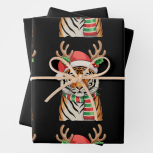 Feuille De Papier Cadeau Chapeau de Père Noël de Renne Tigre Noël Xmas Vaca