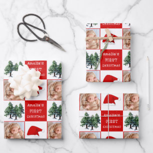 Feuille De Papier Cadeau Chapeau de Père Noël pour le premier Noël de bébé