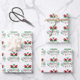 Feuille De Papier Cadeau Chapeau de Père Noël rouge vert Cloches de Noël
