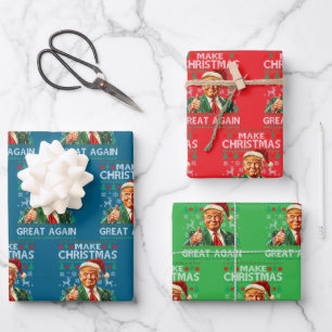 Feuille De Papier Cadeau Chapeau de Père Noël Trump   Rendre Noël encore pl