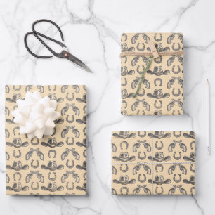 Feuille De Papier Cadeau Chapeaux de cowboy dessinés à la main occidentaux
