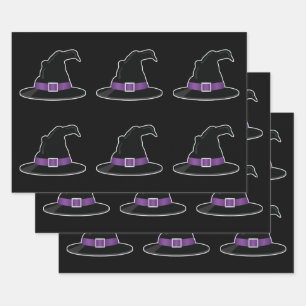 Feuille De Papier Cadeau Chapeaux de sorcière avec détails violets motif d'
