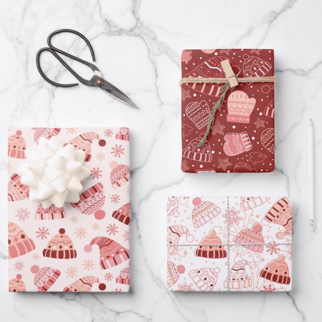 Feuille De Papier Cadeau Chapeaux et mitaines d'hiver (Recto)