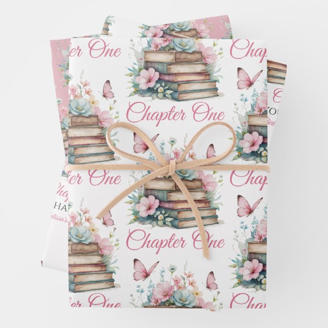 Feuille De Papier Cadeau Chapter One 1st Girl Book Theme First Birthday (En situation)