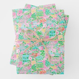 Feuille De Papier Cadeau Charleston Pastel Pré-chic Motif de Palm Beach