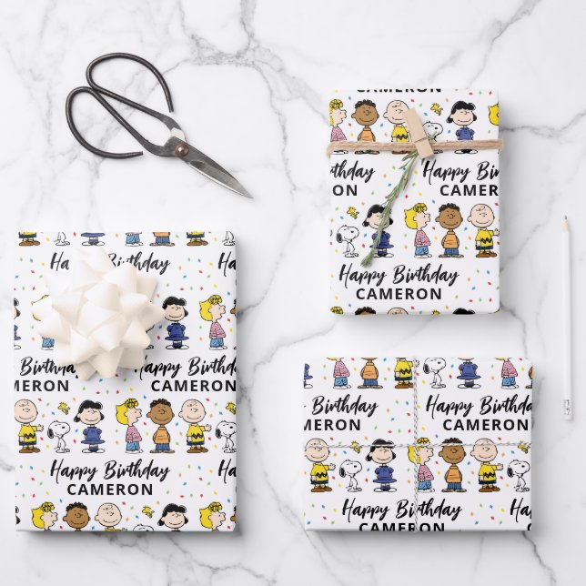 Feuille De Papier Cadeau Charlie Brown et Gang Confetti (Recto)