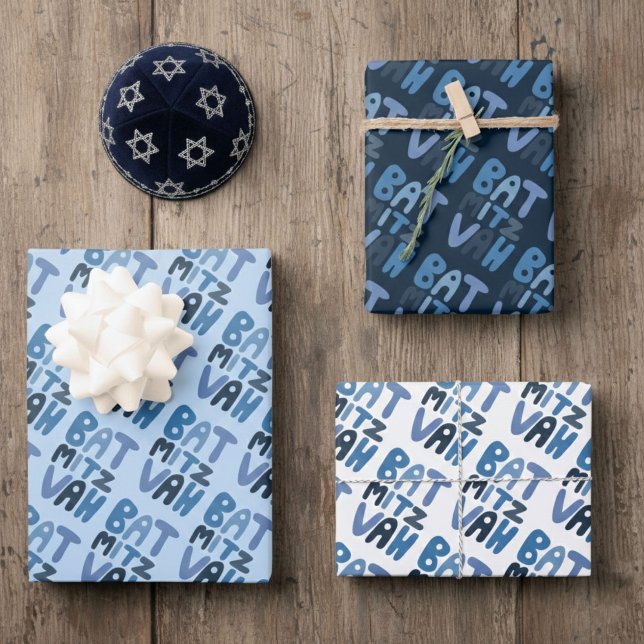 Feuille De Papier Cadeau Charmante Bat mitzvah Manufacture Juive Bleu Amusa (Charming Bat Mitzvah Handlettering Jewish Blue Fun Wrapping Paper Sheets
)