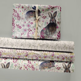 Feuille De Papier Cadeau Charmante Bunnies Fleurs de prairie Découpage