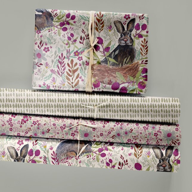 Feuille De Papier Cadeau Charmante Lapins Dans Les Paniers Mer Découpage De (Charming Bunnies In Baskets Meadow Flowers Wrapping Paper Sheets by Jenn Steffen for Studio Posies.)