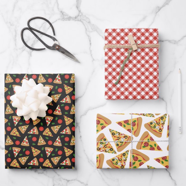 Feuille De Papier Cadeau Charmante Pizza En vichy Rouge Motifs (Recto)