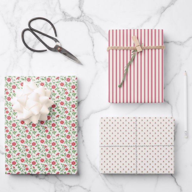 Feuille De Papier Cadeau Charme de Fleur Écarlate 3 (Recto)