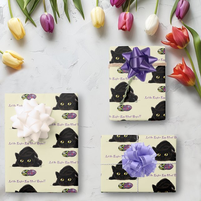 Feuille De Papier Cadeau Chasse aux oeufs de Pâques Chat amusant (Créateur téléchargé)