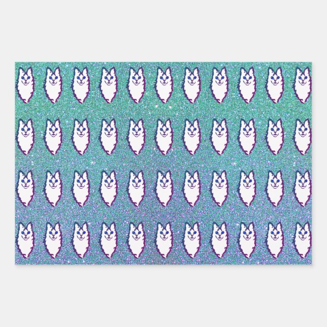 Feuille De Papier Cadeau Chat Angora turc - Angora bleu (Devant)