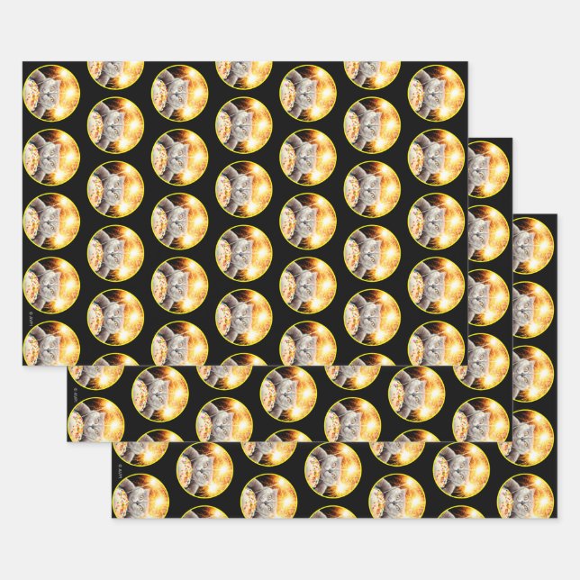 Feuille De Papier Cadeau Chat Avec Cupcake Sparkler (Lot)