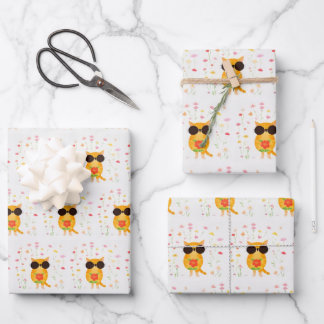 Feuille De Papier Cadeau Chat avec lunettes de soleil