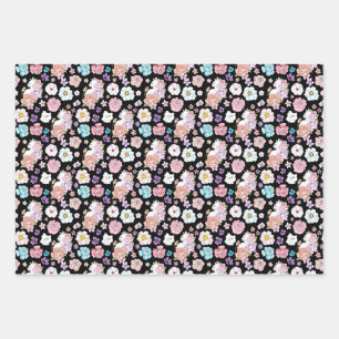 Feuille De Papier Cadeau Chat Blanc Floral Pastel Botanique Romantique Noir