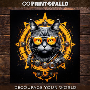 Feuille De Papier Cadeau Chat cyberpunk steampunk avec lunettes - Découpage