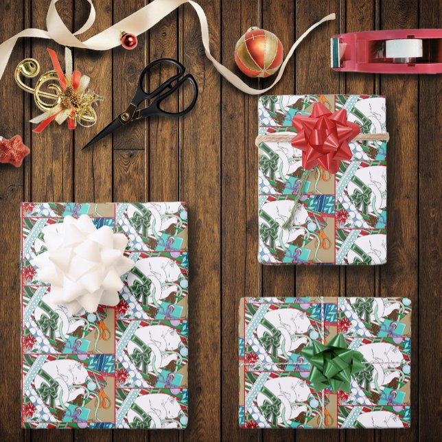 Feuille De Papier Cadeau Chat de Noël blanc (Créateur téléchargé)