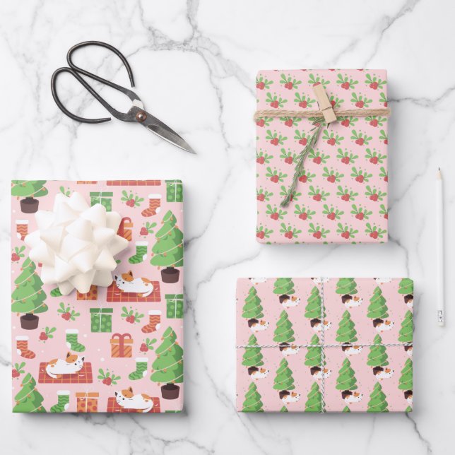 Feuille De Papier Cadeau Chat de Noël fantaisiste (Recto)