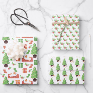 Feuille De Papier Cadeau Chat de Noël fantaisiste