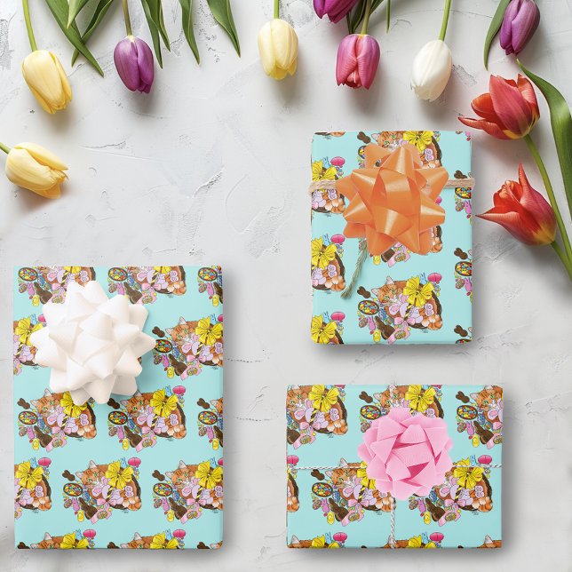 Feuille De Papier Cadeau Chat de Pâques Orange (Créateur téléchargé)